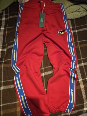 Lacoste Red Track Joggers with Blue Side Tape